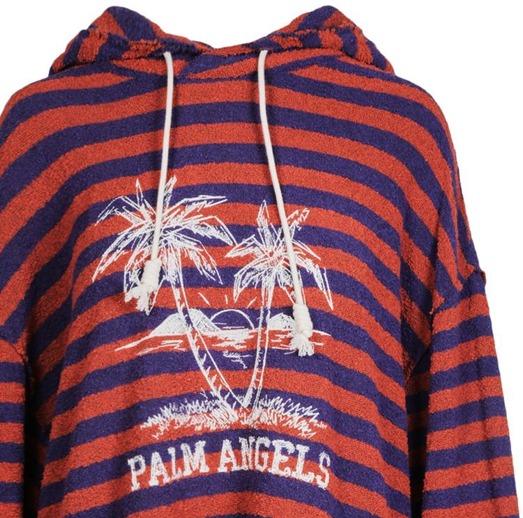 Palm Angels Logo Print Terry Cloth Hoodie OrangeWhite