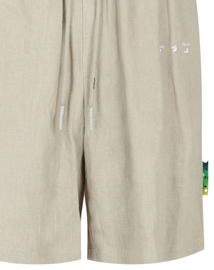 Off White Embroidered Linen Shorts Beige