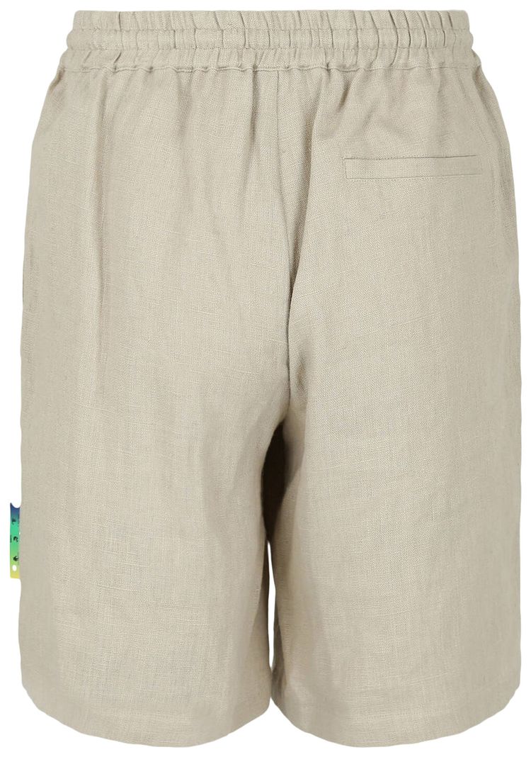 Off White Embroidered Linen Shorts Beige