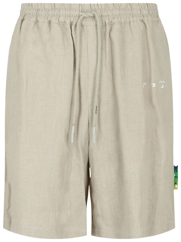 Off White Embroidered Linen Shorts Beige