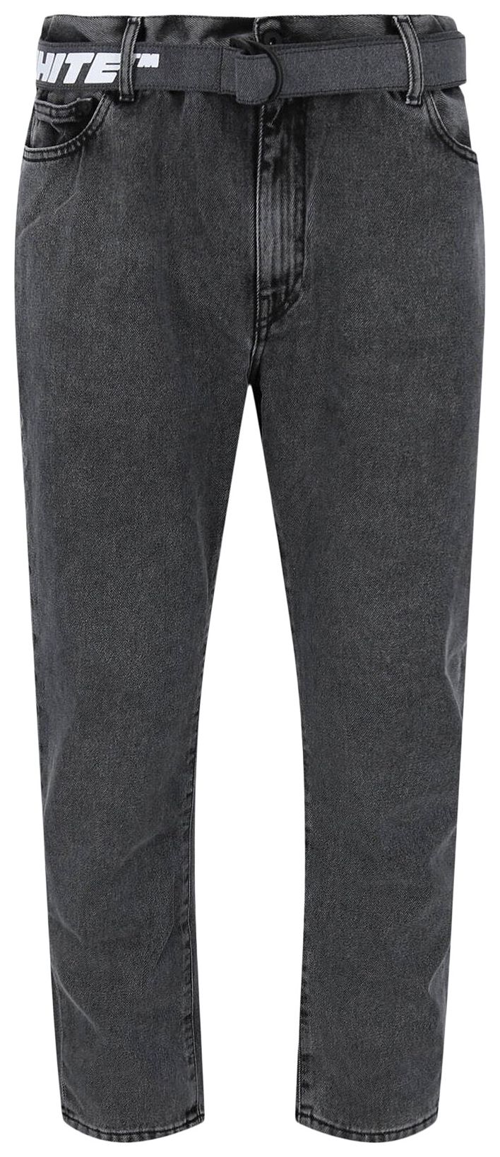 Off White Belted Straight Leg Jeans Grey