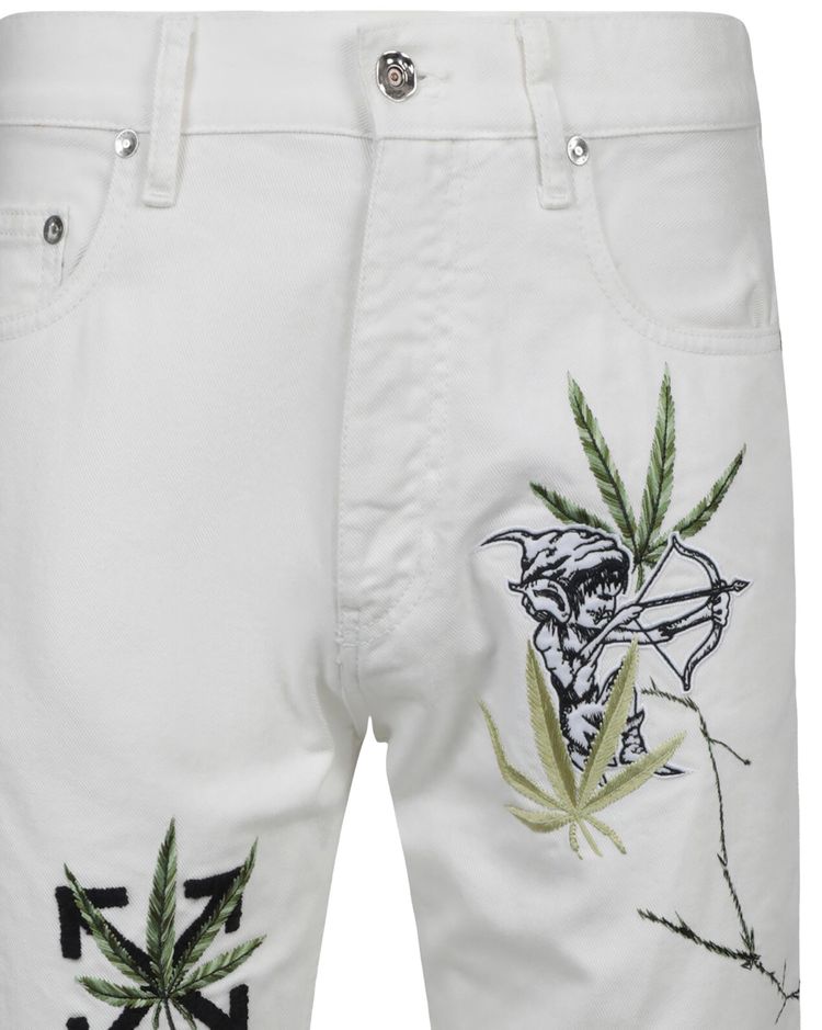 Off White Weed Skate Fit Jeans WhiteGreen