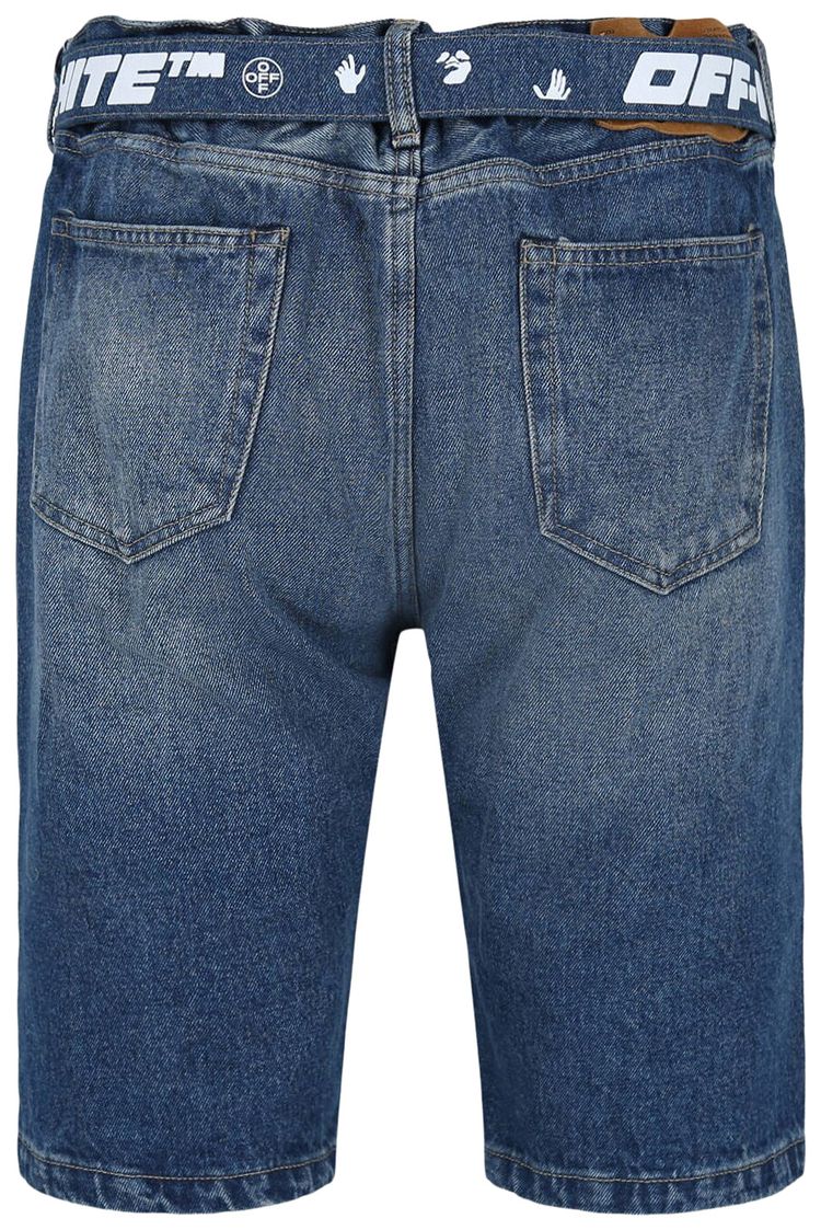 Off White Belted Denim Shorts Indigo