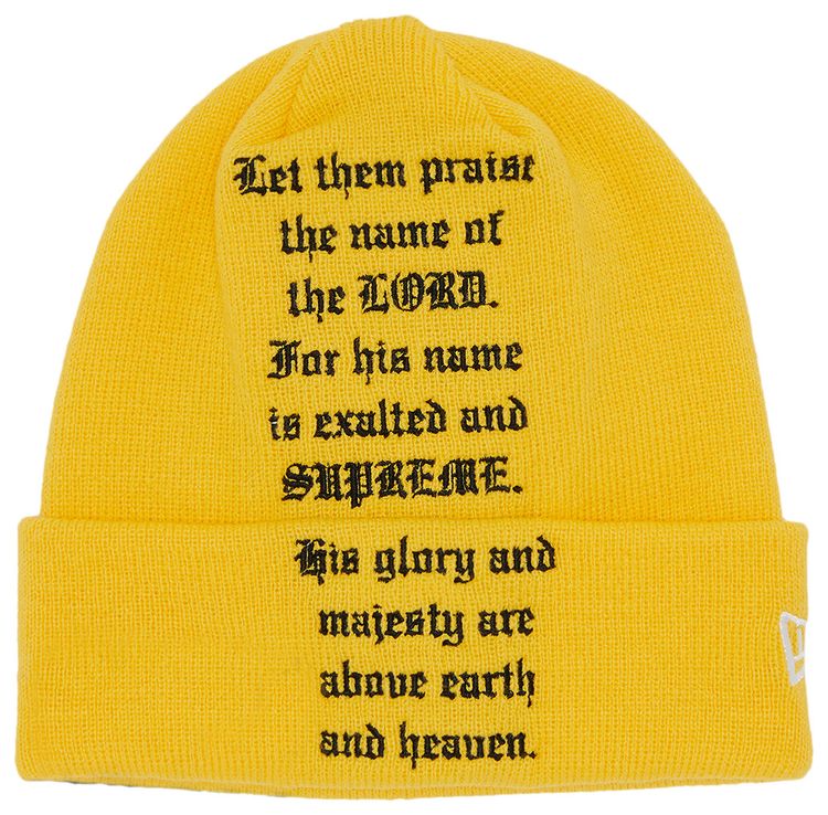Supreme x New Era Psalm Beanie Yellow