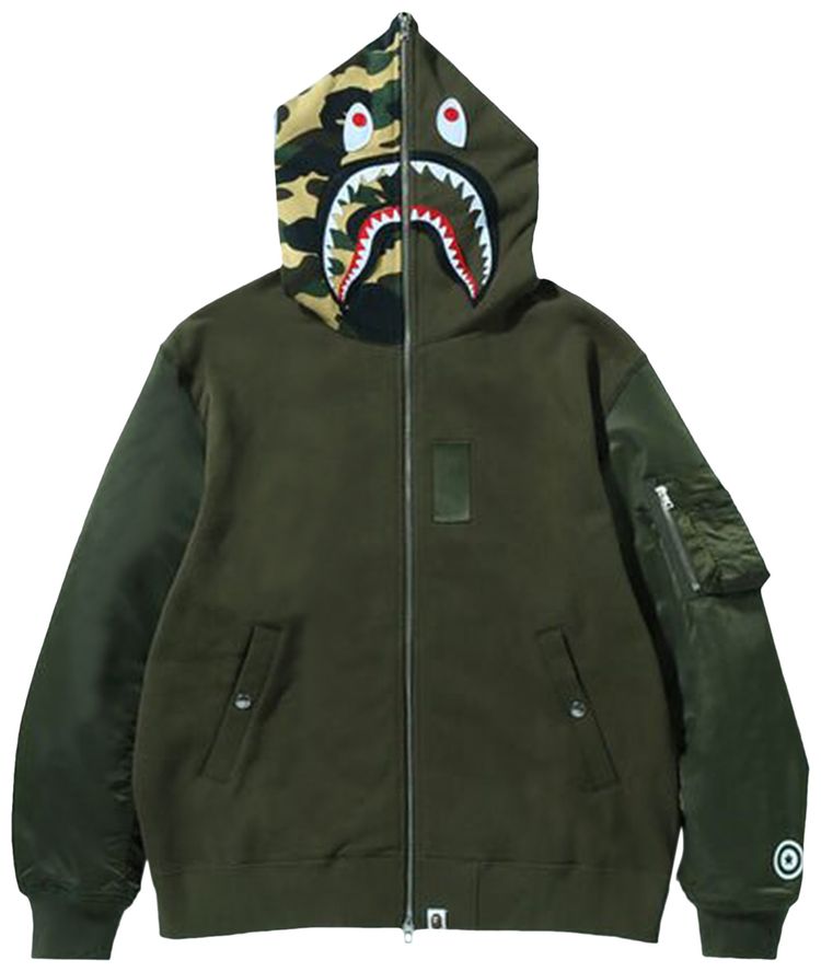 BAPE Military Shark Relaxed Fit Full Zip Hoodie Olive Drab