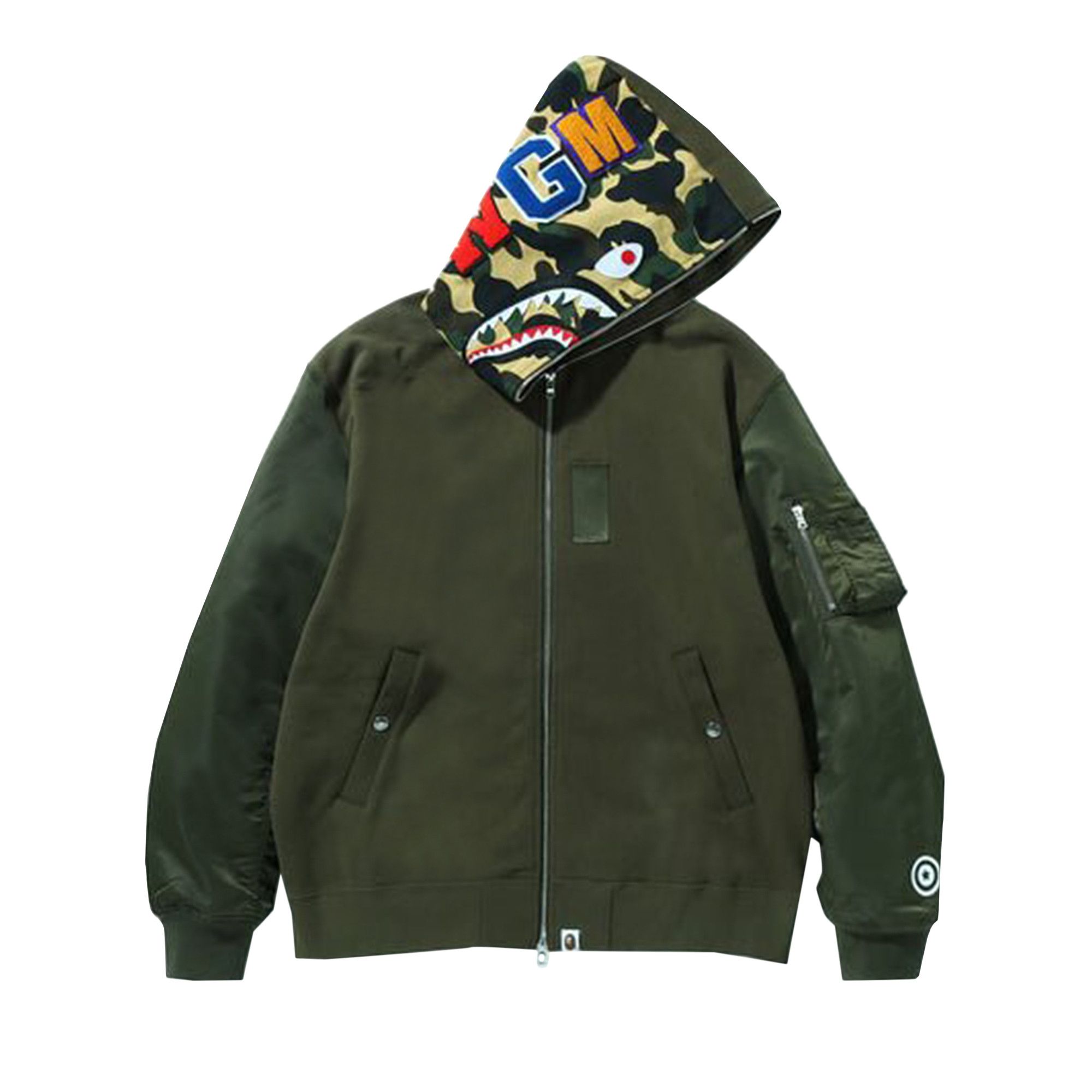 Buy BAPE Military Shark Relaxed Fit Full Zip Hoodie Olive Drab 1I30 115 019 OLIVE DRAB GOAT CA