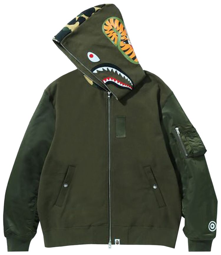 BAPE Military Shark Relaxed Fit Full Zip Hoodie Olive Drab