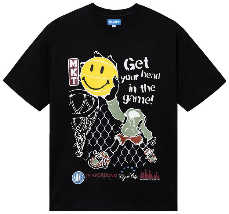 Market Smiley Head In The Game T Shirt Washed Black