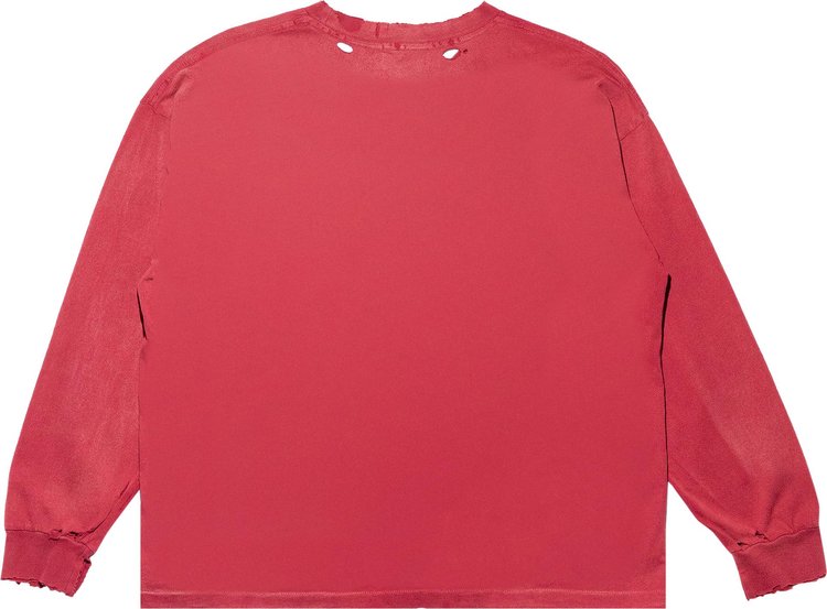 Enfants Riches Deprimes Thrashed Logo Long Sleeve Pocket T Shirt Faded RedBlack