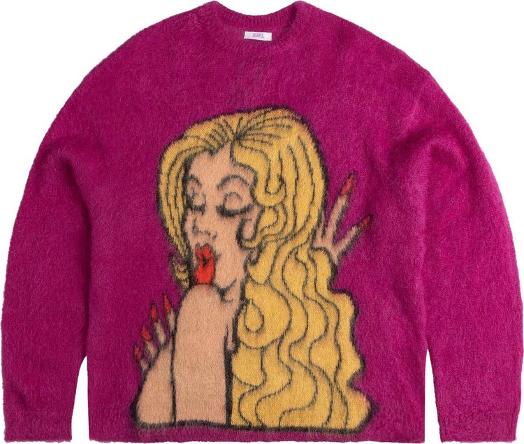 ERL Kiss Mohair Intarsia Sweater 'Fuscia'