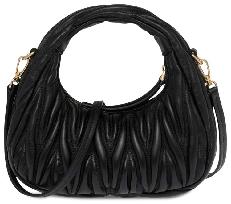 Miu Miu Matelasse Nappa Leather Hobo Mini Bag Black