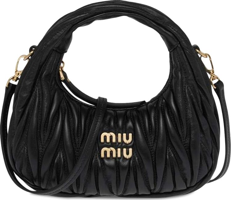 Miu Miu Matelassé Nappa Leather Hobo Mini Bag 'Black'