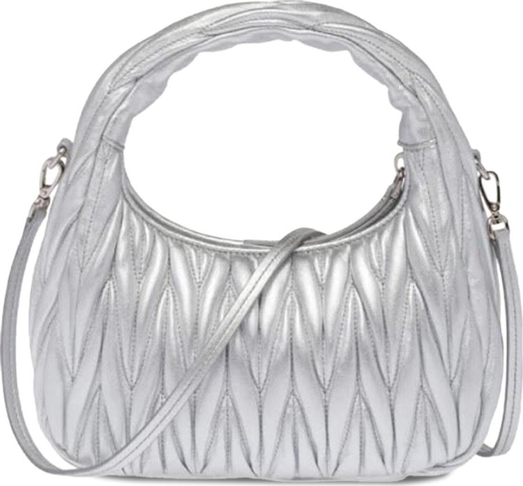 Miu Miu Matelasse Nappa Leather Hobo Mini Bag Argento