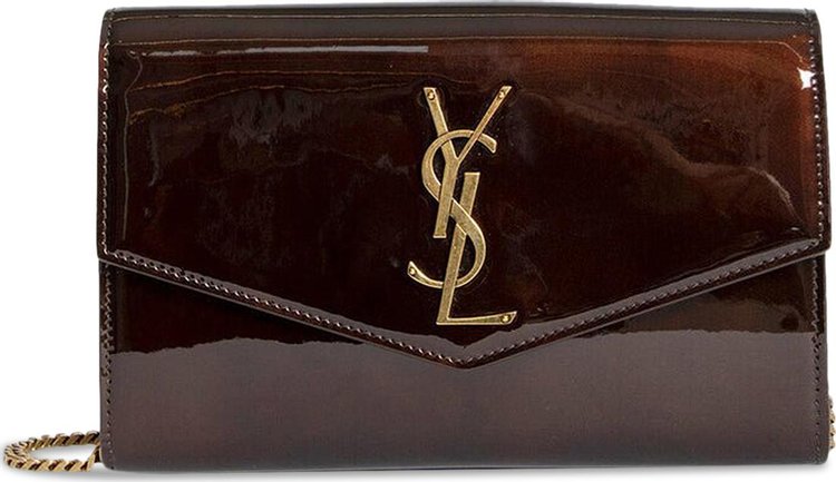 Saint Laurent Uptown Envelope Leather Chain Wallet Dark Nut Brown