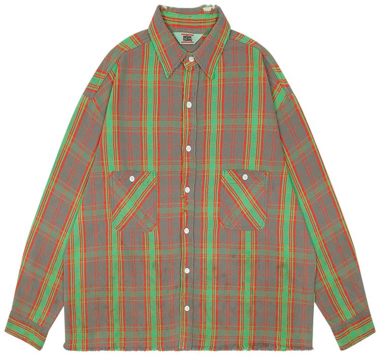 Saint Michael Denim Tears Flannel Shirt GreenRed