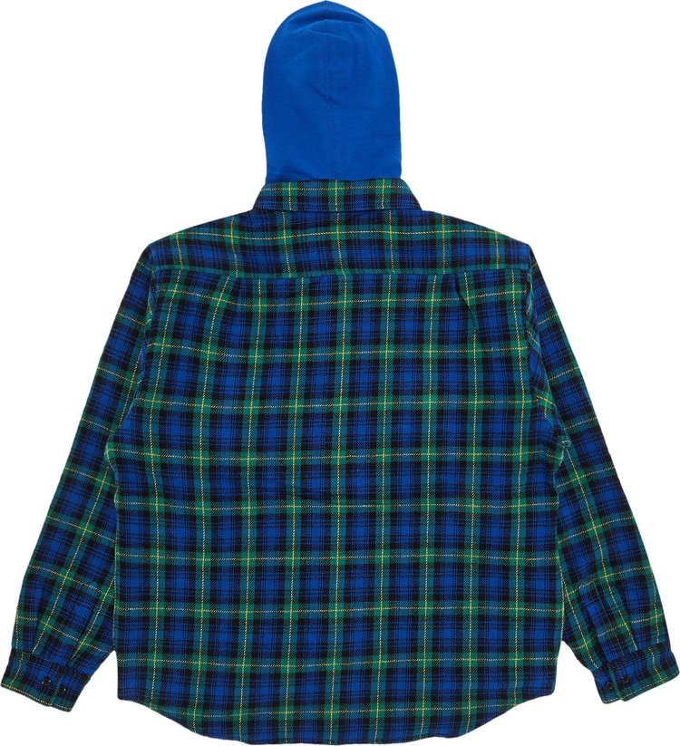 Supreme Tartan Flannel Hooded Shirt Blue