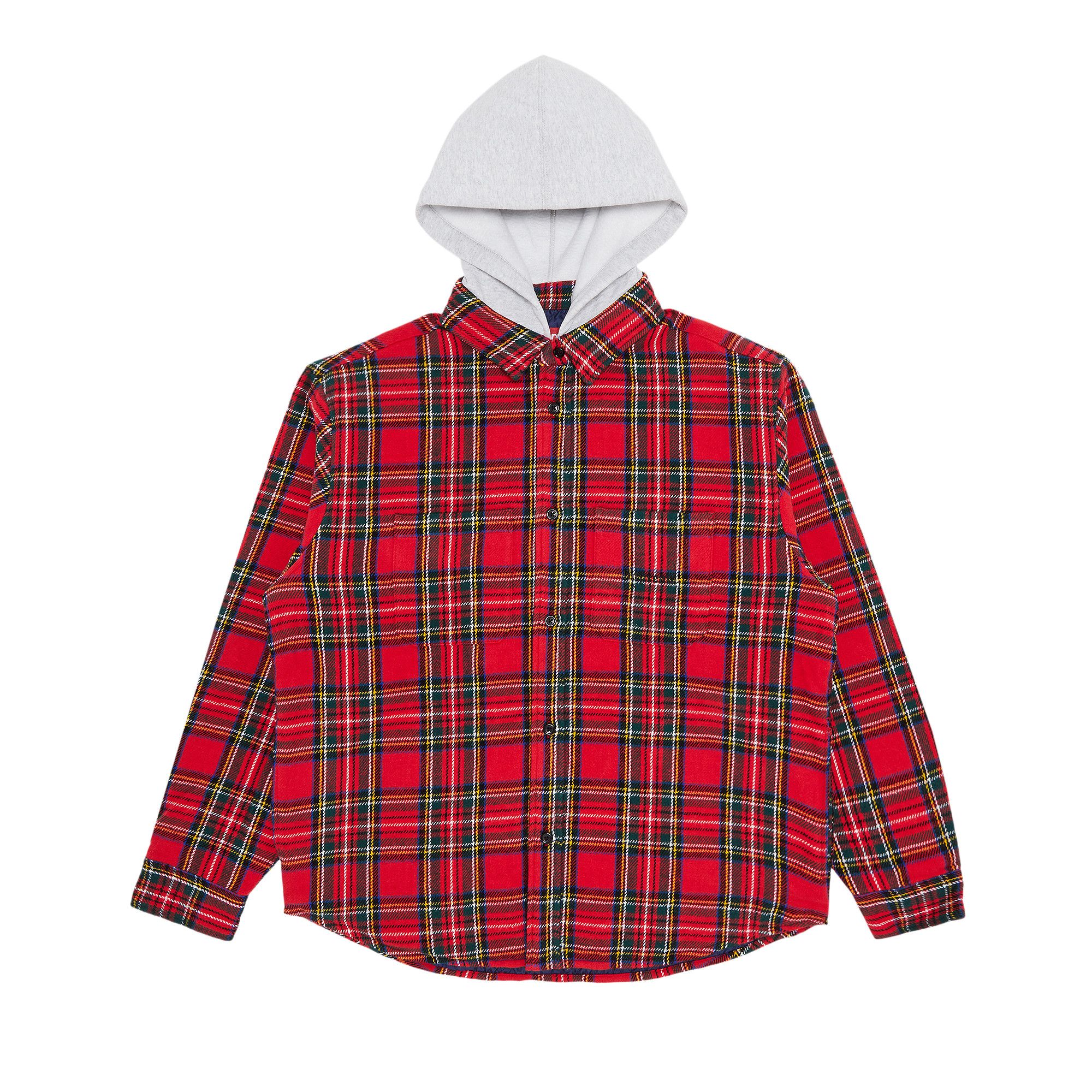 Red plaid hooded shirt clearance