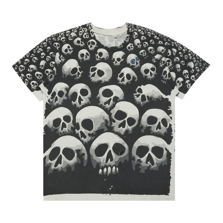 Vintage Liquid Blue Skulls T Shirt White