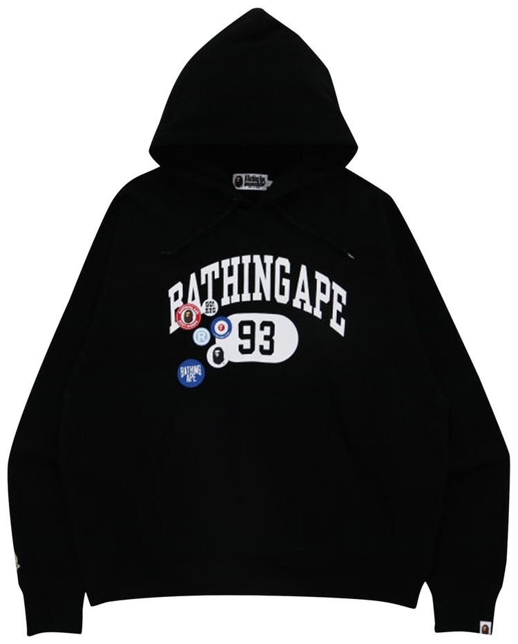 BAPE Badge Motif Loose Fit Pullover Hoodie Black