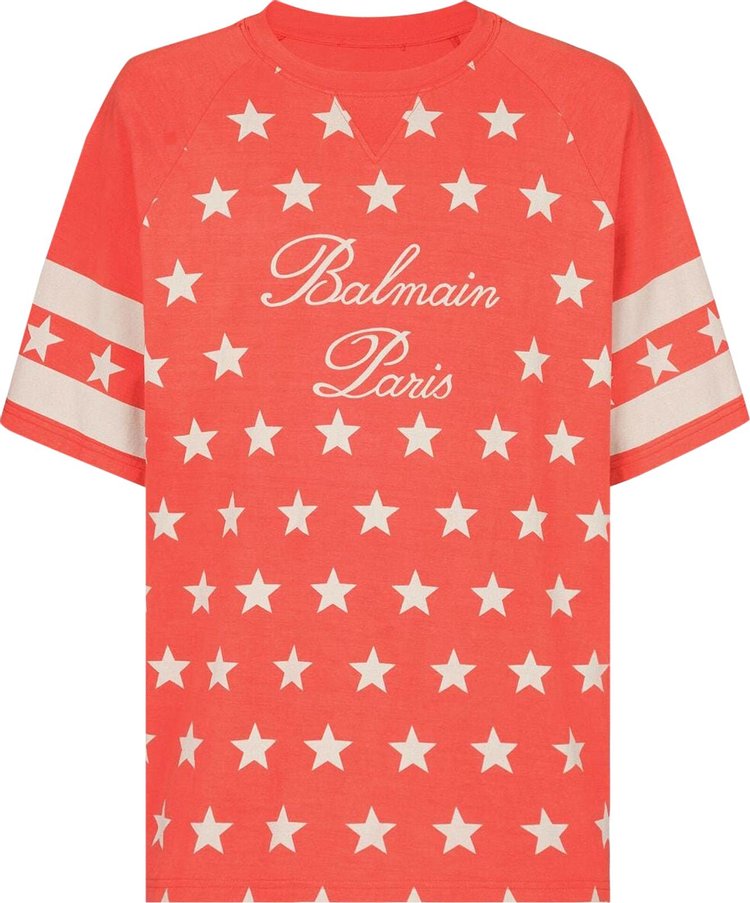 Balmain Signature Stars Print T-Shirt 'Poppy/Cream'
