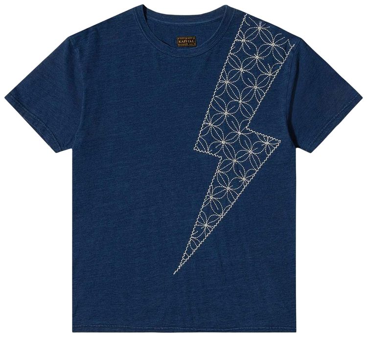 Kapital Jersey Crew Tee Thunder Sashiko Indigo