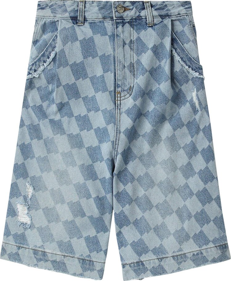Ader Error Distressed Checkerboard Print Shorts 'Blue'