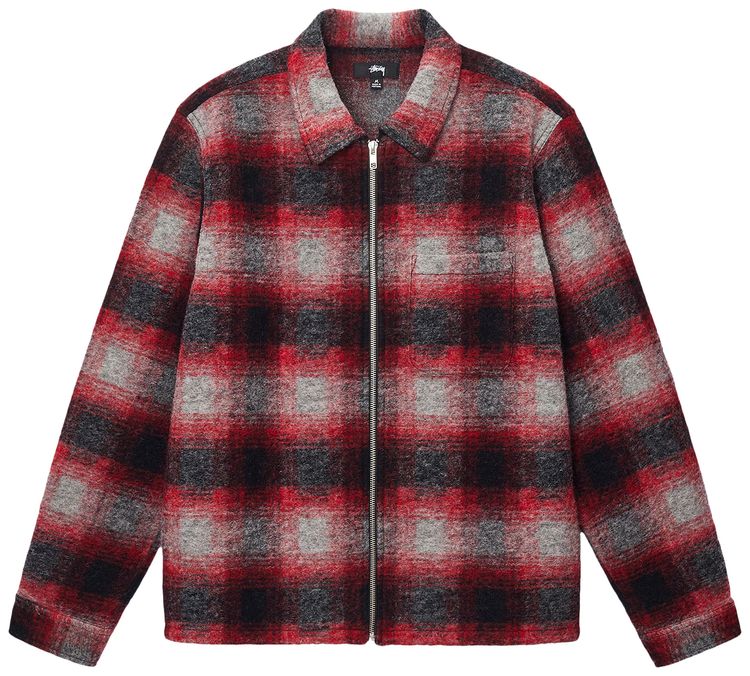 Stussy Brushed Wool Plaid Zip Shirt Red