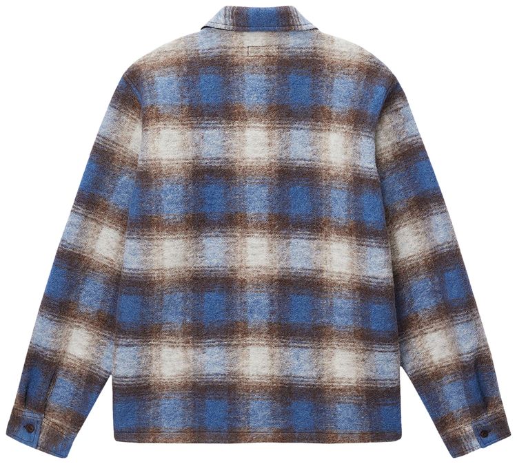 Stussy Brushed Wool Plaid Zip Shirt Blue