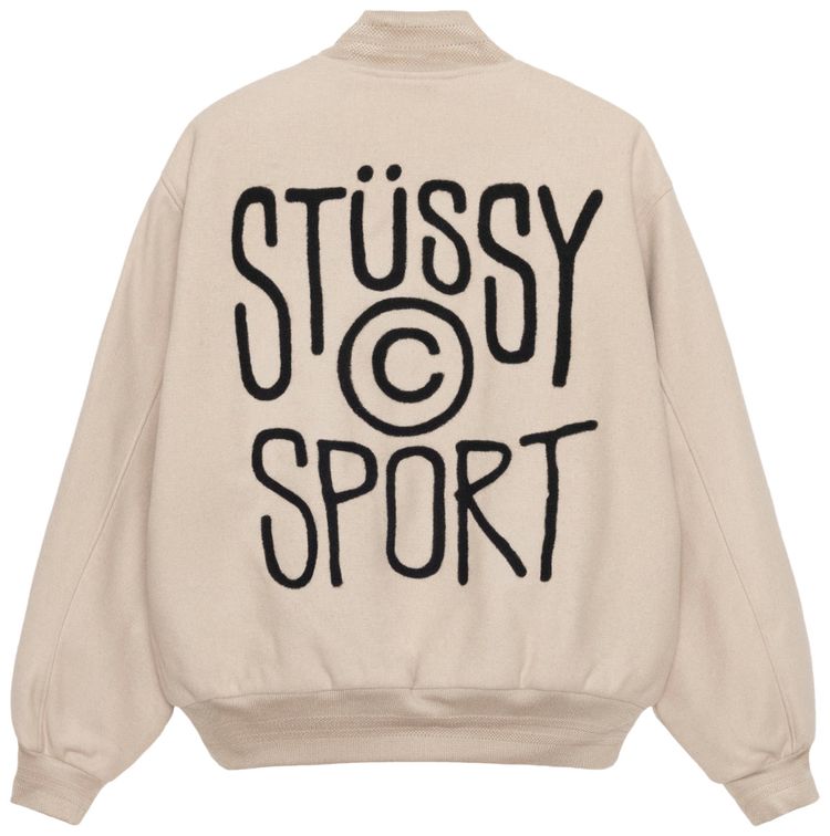 Stussy Sport Melton Varsity Jacket Oatmeal