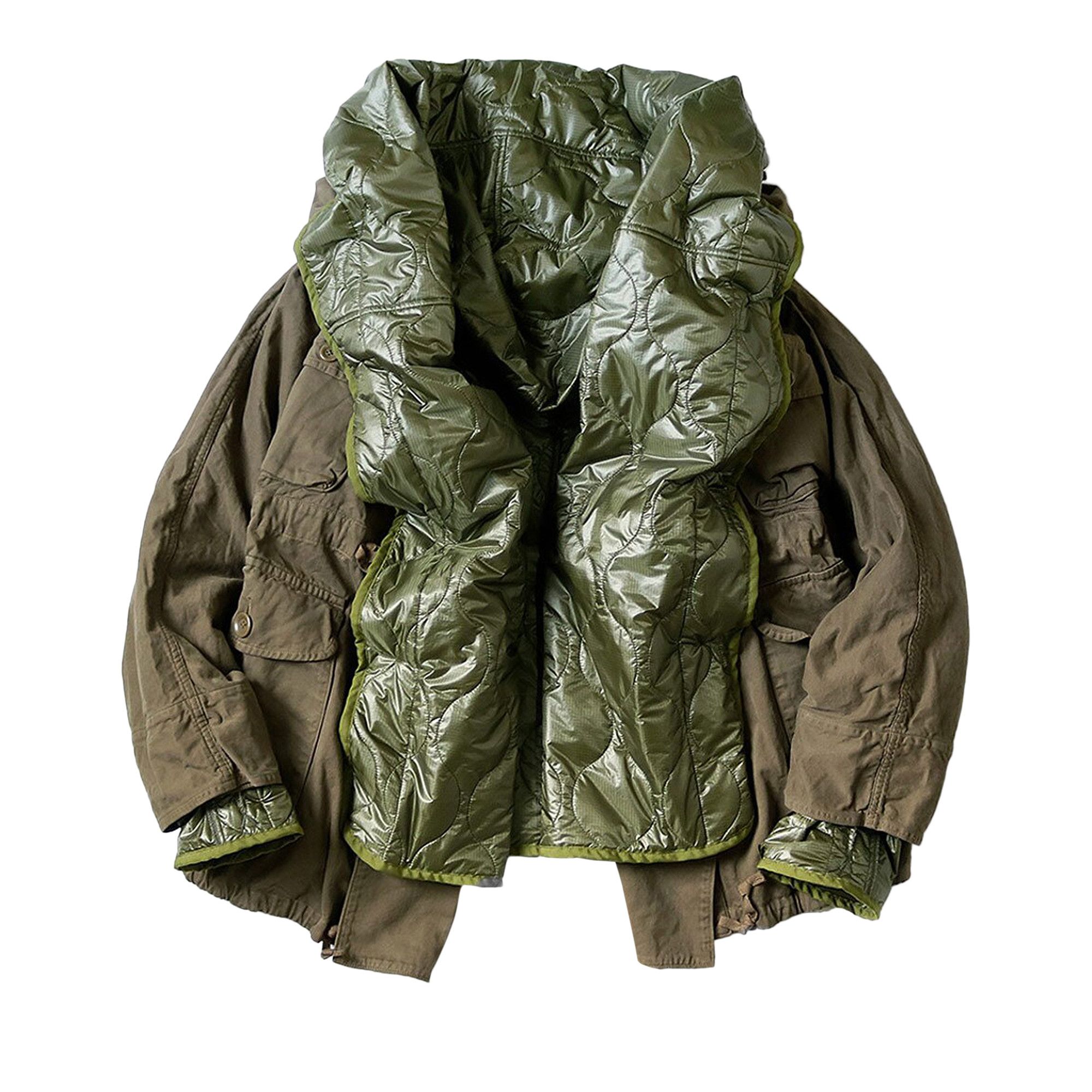 Buy Kapital Nylon Quilting Lining Ring Coat 'Khaki' - EK