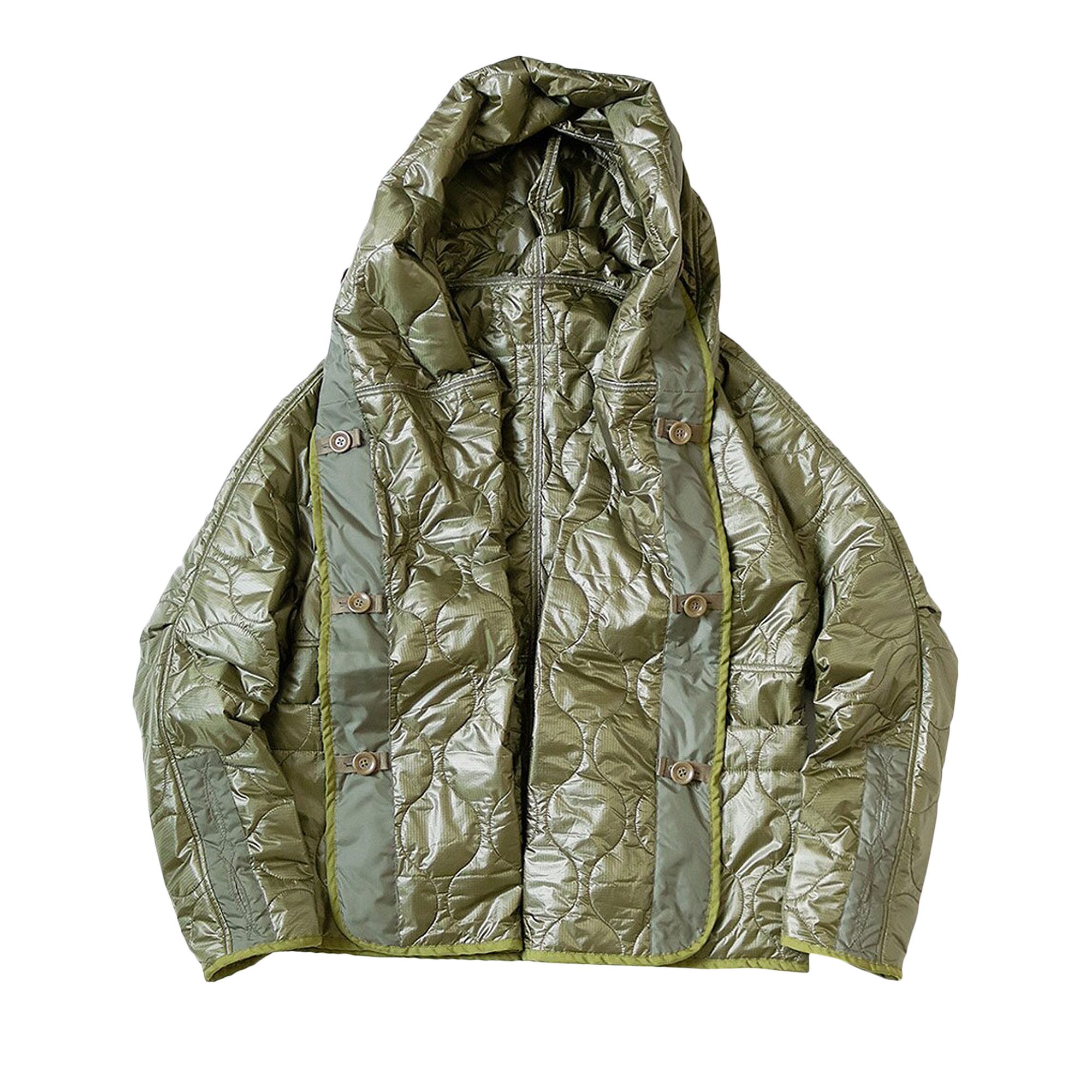 国産品 Lining Quilting Nylon Kapital Buy Ring EK - 'Khaki' Coat ジャケット・アウター