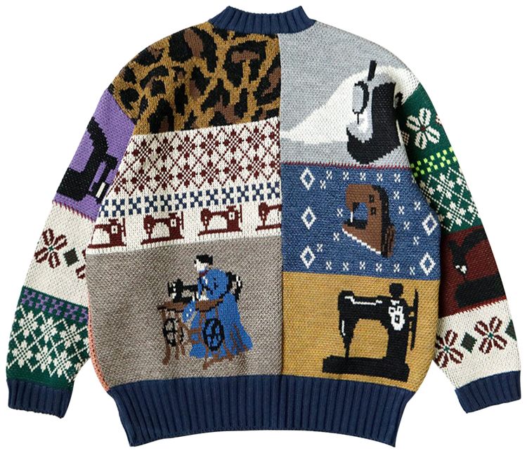 Kapital Kurogane Mishin Patchwork Crew Sweater Navy