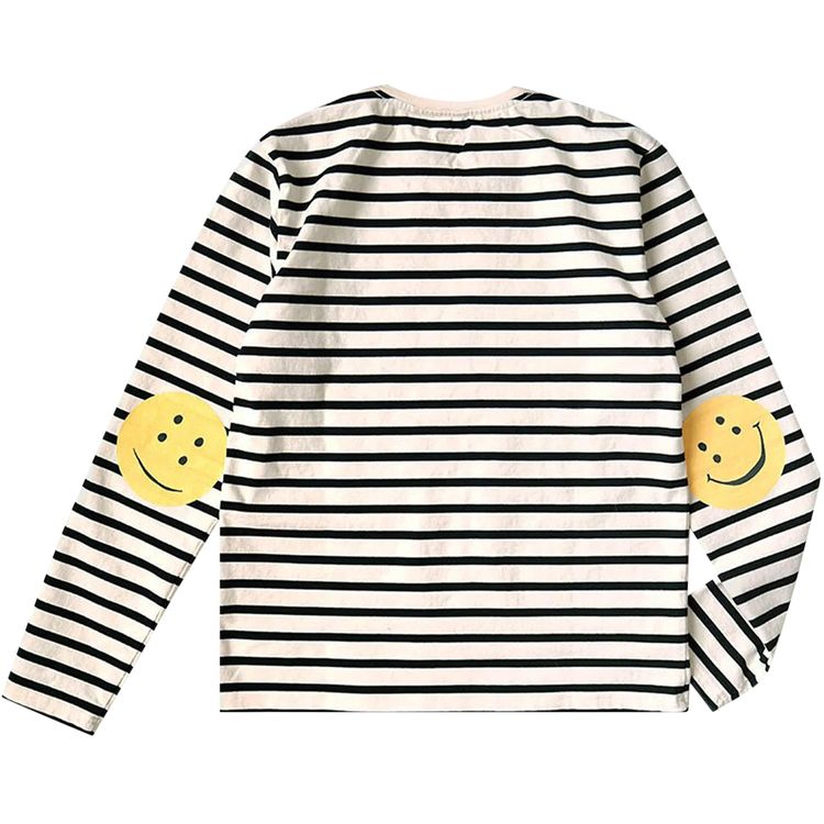 Kapital Stripe Jersey Crew Long Sleeve T Shirt BlackEcru