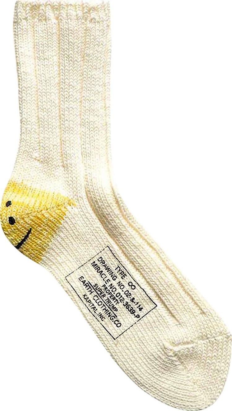 Kapital MA 1 Rainbowy Happy Heel Socks White