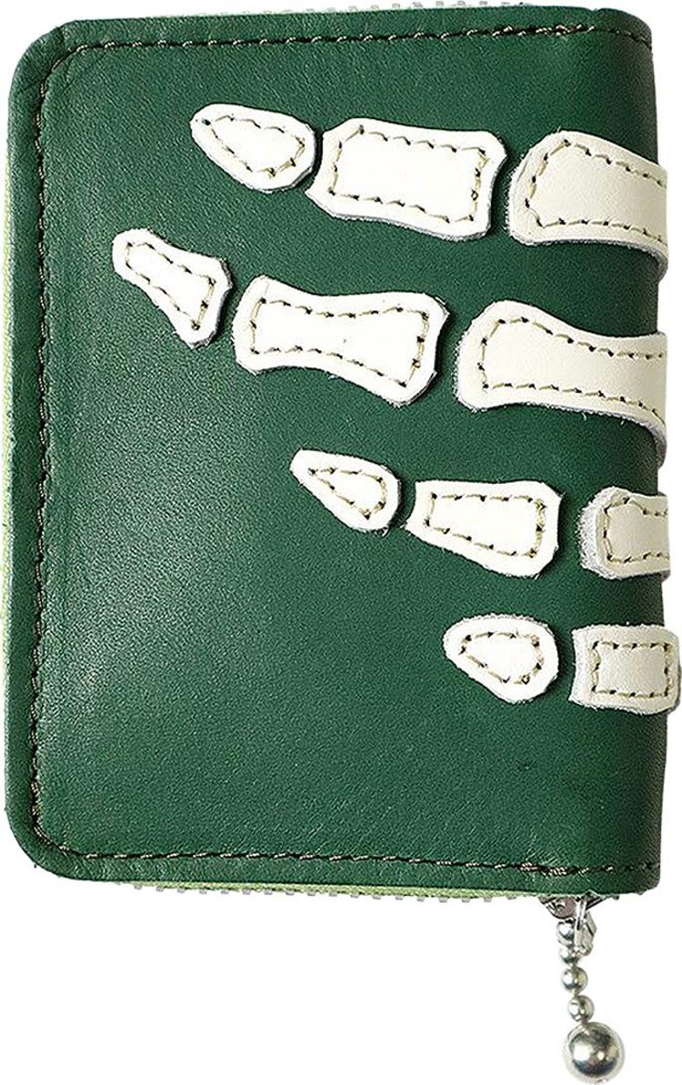 Kapital Thumbs Up Bone Hand Zip Mini Wallet 'Green'
