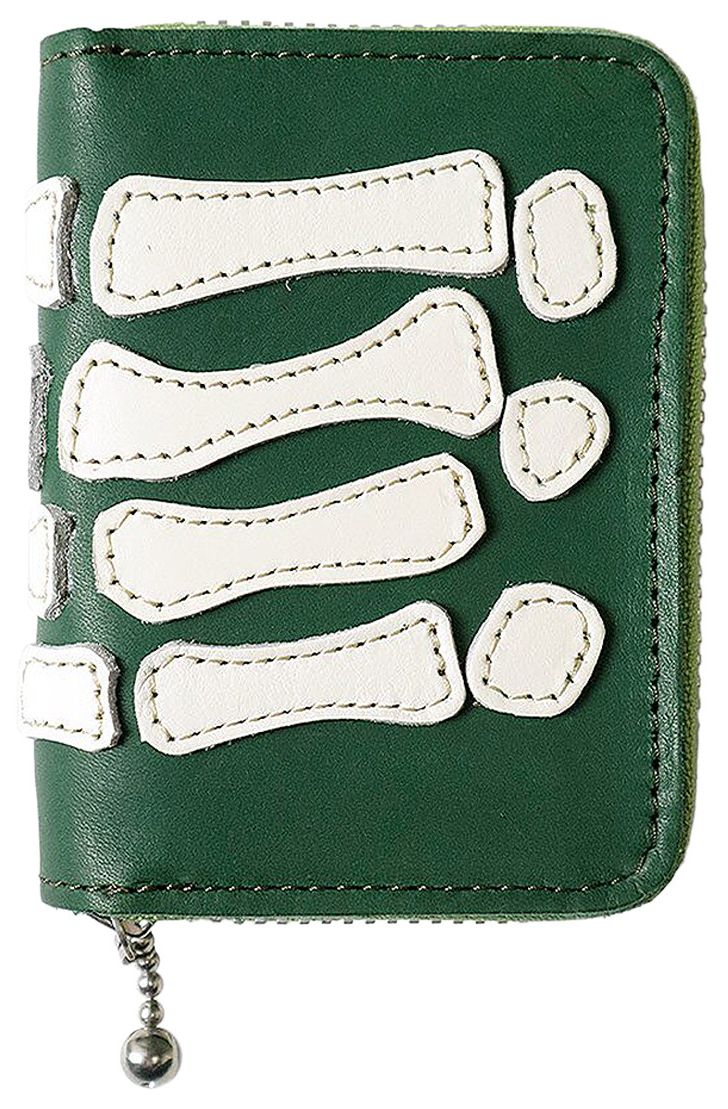 Kapital Thumbs Up Bone Hand Zip Mini Wallet Green