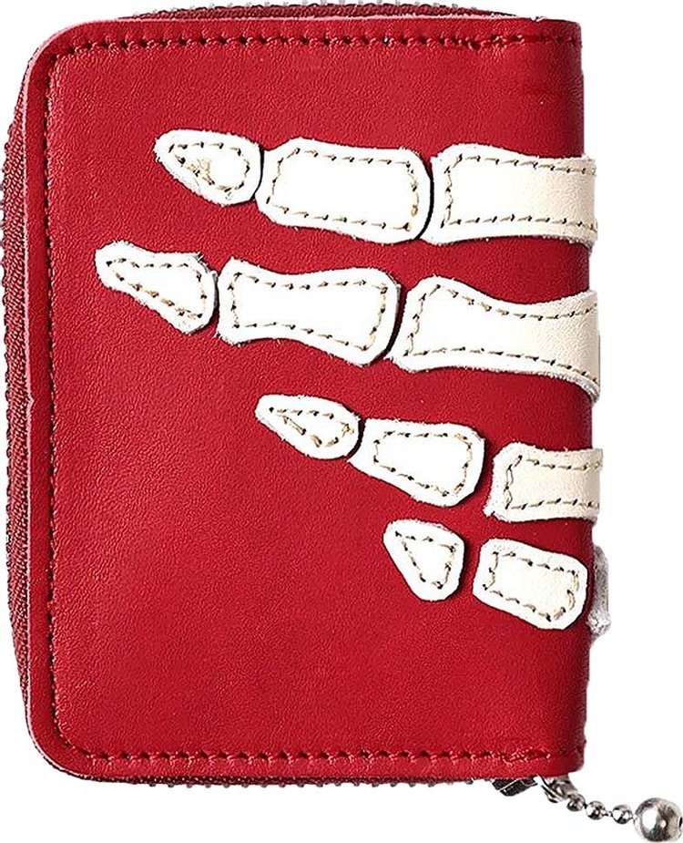 Kapital Thumbs Up Bone Hand Zip Mini Wallet 'Red'