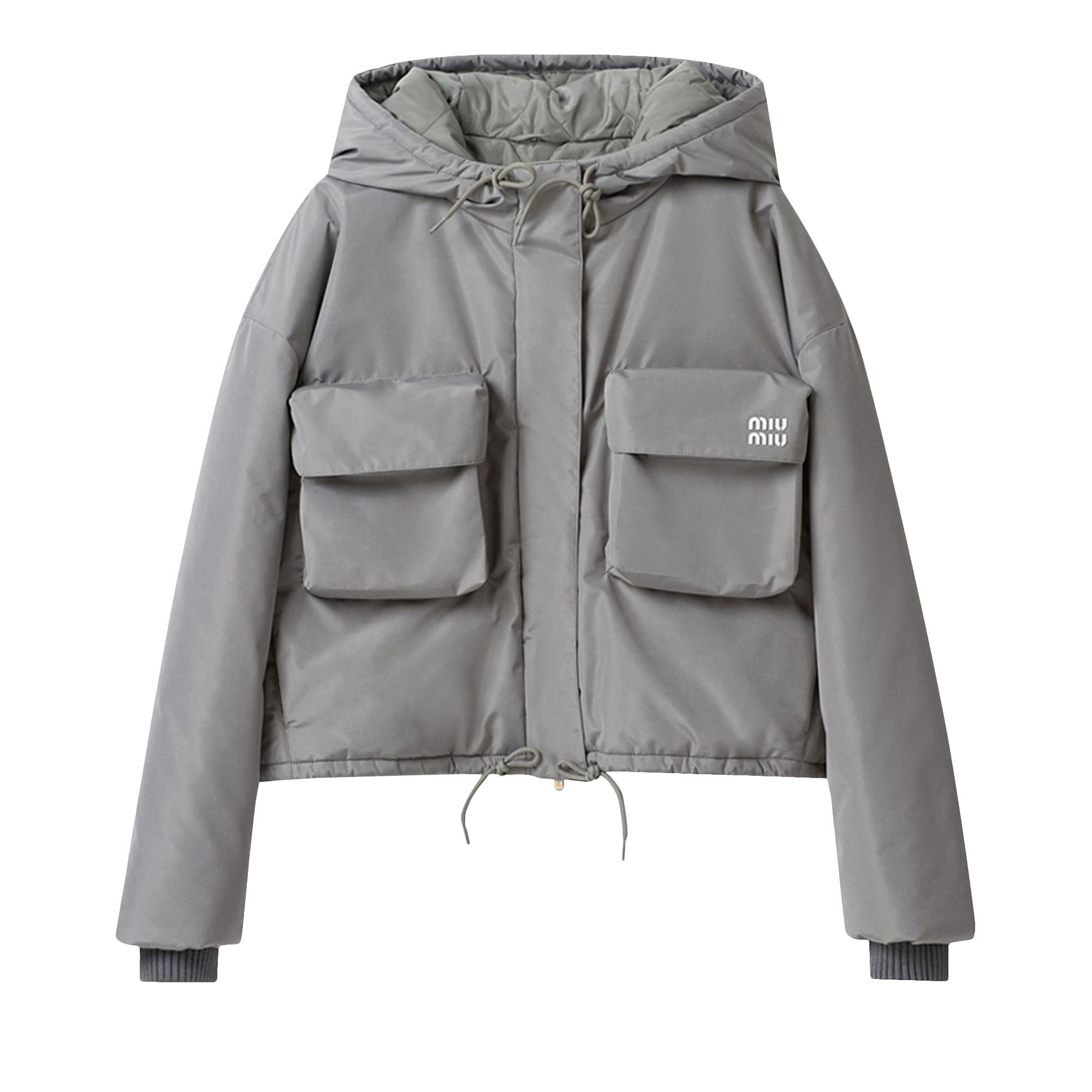ジャケット MIU MIU Woman Jacket Grey ML113115Q9 F0I13 Miu Miu logo-jacquard Puffer Jacket | Grey | FARFETCH