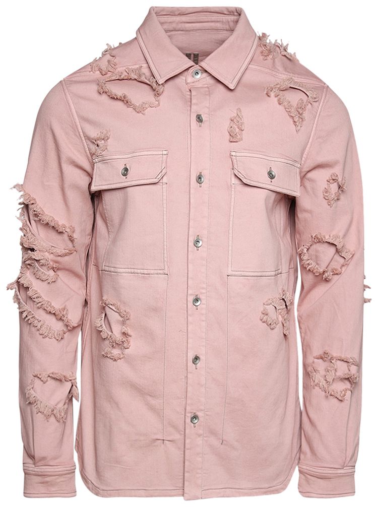 Rick Owens DRKSHDW Distressed Denim Overshirt Faded Pink