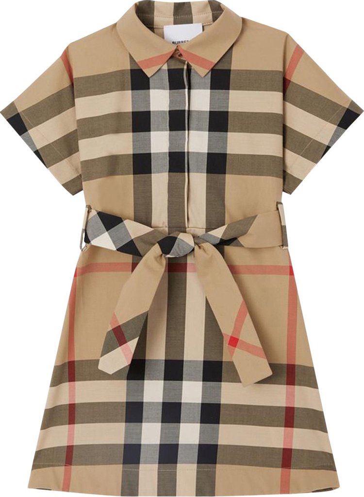 Burberry Kids Check Tied Waist Shirt Dress 'Archive Beige'