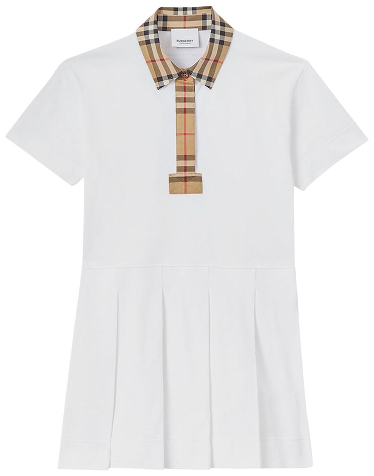 Burberry Kids Vintage Check Trim Piqu Polo Shirtdress White