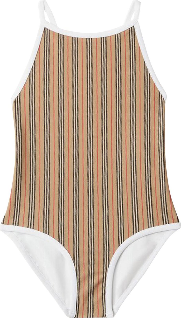 Burberry Kids Icon Striped One Piece Swimsuit 'Archive Beige'