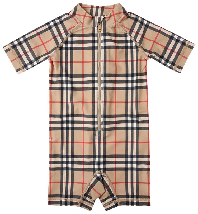 Burberry Kids Check Pattern Swimsuit 'Archive Beige'