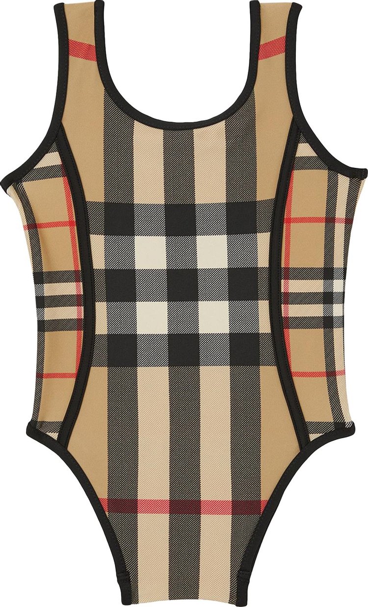 Burberry Kids Contrast Check Swimsuit 'Archive Beige'