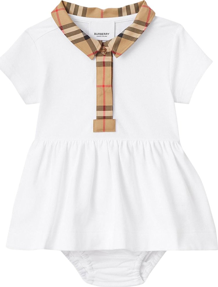 Burberry Kids Check Trim Piqu Dress Set White