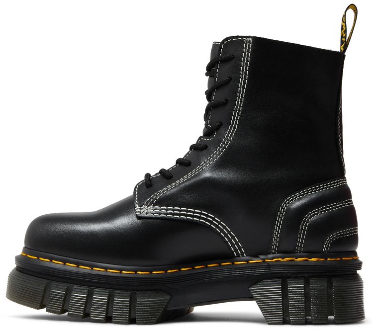 Dr Martens Wmns Audrick Leather Platform Lace Up Boot White Stitch   Black