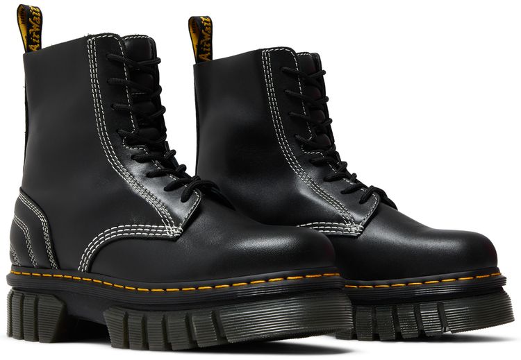 Dr Martens Wmns Audrick Leather Platform Lace Up Boot White Stitch   Black