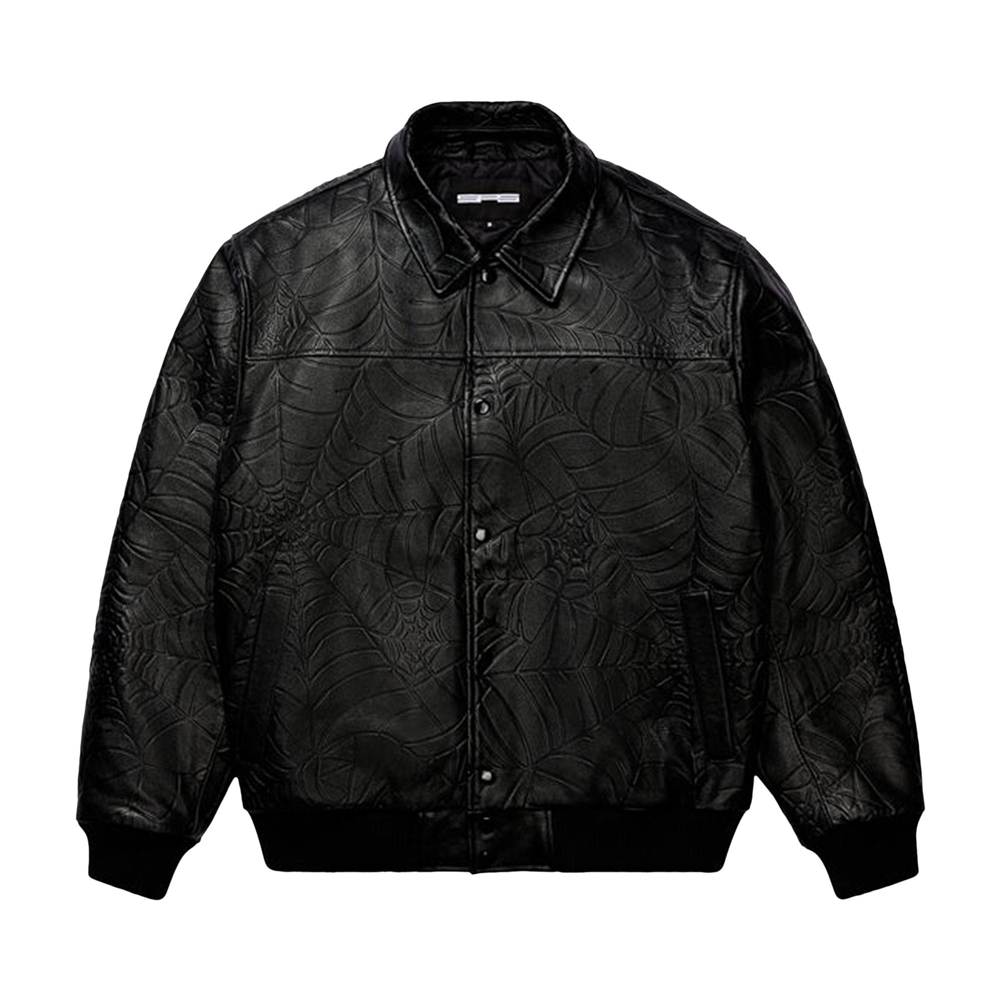 Buy Sp5der Debossed Web Leather Jacket 'Black' - SP5 BLKWLTHR | GOAT
