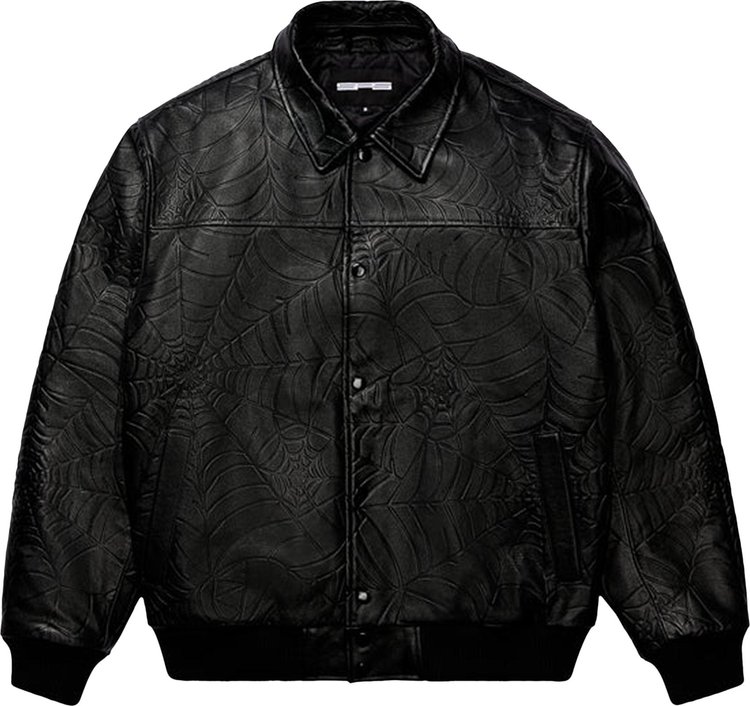 Sp5der Debossed Web Leather Jacket 'Black'