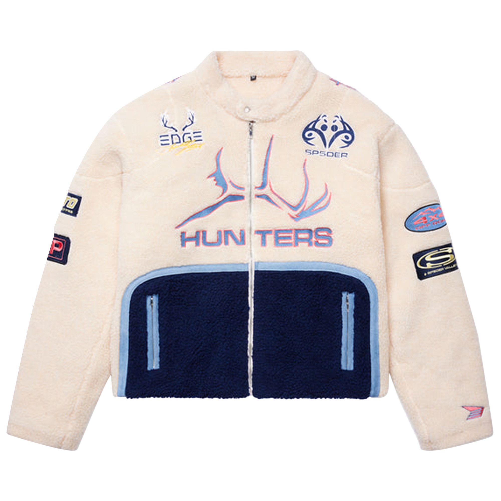 Buy Sp5der Sherpa Hunter Moto Jacket 'Ecru/Navy' - SP5
